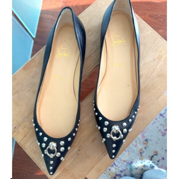 Christian Louboutin Black Studded Pointed-Toe Flats – Size 40 - Picture 1 of 3